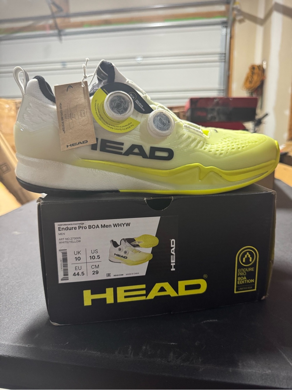HEAD Men's Endure Pro BOA Tennis Shoes White and Yellow Mens 10.5 New